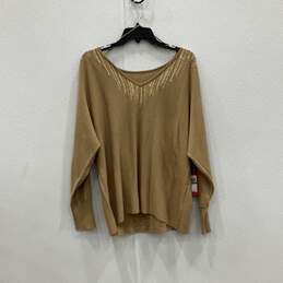NWT Womens Beige Gold Shimmer Dolman Sleeve Pullover Sweater Size Large