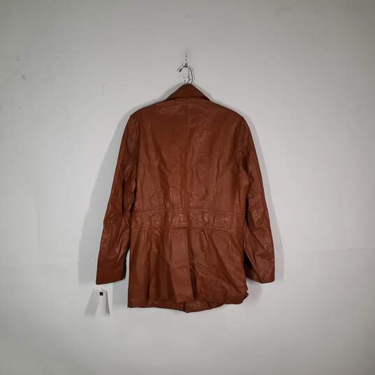 Mens Leather Notch Lapel Long Sleeve Button Front Motorcycle Jacket Size 38 image number 2