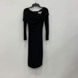 Womens Black Long Sleeve Stretch Back Zip Classic Bodycon Dress Size 0