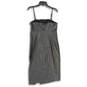 NWT Womens Black Leather Front Slit Spaghetti Strap Midi Bodycon Dress Sz M image number 2