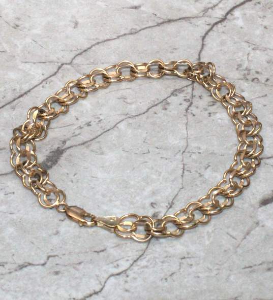 *REPAIRED* 14K Yellow Gold Double Circle Chain Bracelet - 4.88g image number 4