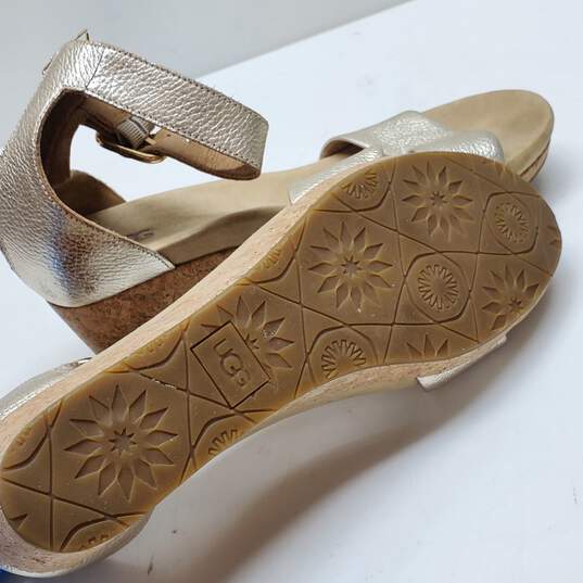 UGG Metallic Gold Cork Wedge Sandals Size 9.5 image number 4