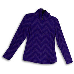 Womens Purple Chevron Long Sleeve 1/4 Zip Collared Fleece Jacket Size Small