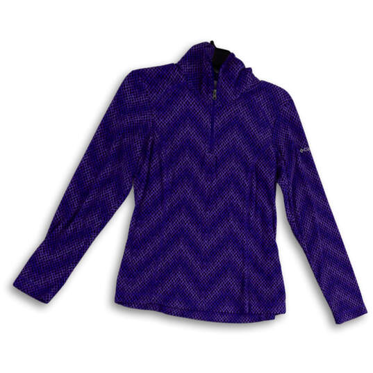 Womens Purple Chevron Long Sleeve 1/4 Zip Collared Fleece Jacket Size Small image number 1