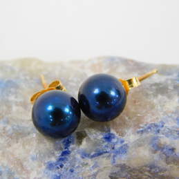 14K Gold Dark Blue Pearl Post Earrings 1.3g
