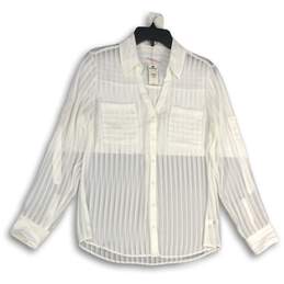 NWT Express Womens White Striped Long Sleeve Sheer Button-Up Shirt Size Medium