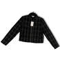 Womens Black Plaid Long Sleeve Pocket Collared Full-Zip Cropped Jacket Sz M image number 1