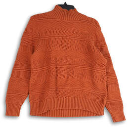 Womens Orange Knitted Mock Neck Long Sleeve Pullover Sweater Size XL
