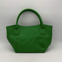 Womens Green Leather Pockets Magnetic Double Handle Tote Bag
