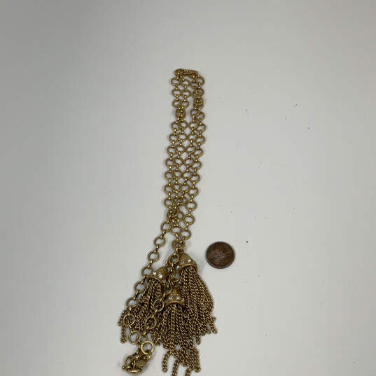 Designer J. Crew Gold-Tone Rhinestone Link Chain Tassel Pendant Necklace image number 3