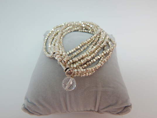 Artisan 925 Textured Ball Beaded Multi Strand Crystal Charm Bracelet 76g image number 3