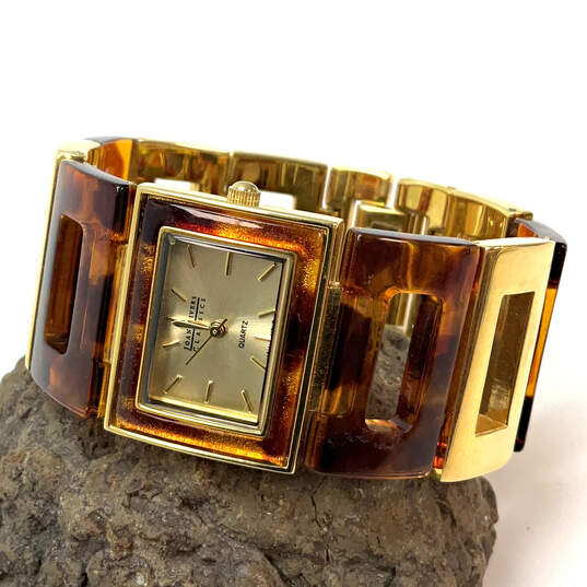 Designer Joan Rivers Gold-Tone Chain Strap Rectangle Dial Analog Wristwatch image number 1