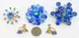 Vintage Coro Cathe & Gold Tone Blue Icy Rhinestone Brooches & Earrings 50.7g image number 5
