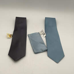 Lot Of 2 Mens Blue Black Silk  Four-In-Hand Adjustable Designer Neck Tie