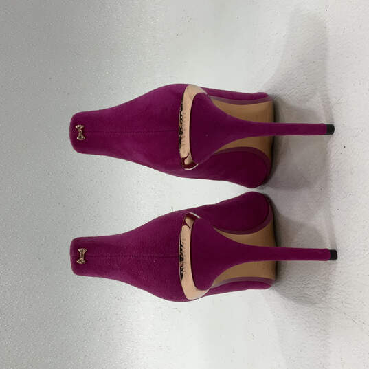 Womens Fuchsia Pink Suede Gold Trim Slip On Stiletto Pump Heels Sz EUR 39.5 image number 5