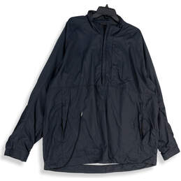Mens Black Stretch Long Sleeve Pocket Half-Zip Windbreaker Jacket Size XXL
