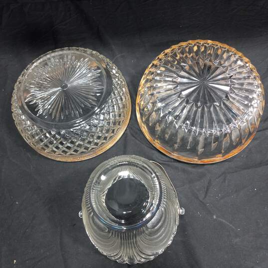 Trio of Silver Rimmed Glass Serving Bowls image number 3
