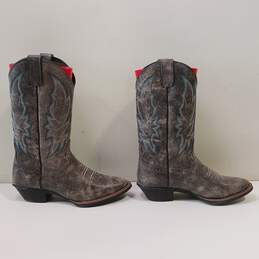 Men's Embroidered Gray/Blue Leather Cowboy Boots Size 10B alternative image