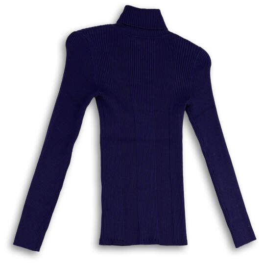 Womens Blue Ribbed Turtleneck Long Sleeve Pullover Sweater Size Small image number 2