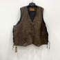 NWT Mens Brown Leather Sleeveless Zipped Pocket V-Neck Vest Size 64 image number 1