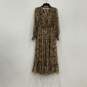Womens Brown Paisley Long Sleeve V-Neck Smocked Tiered Maxi Dress Size M image number 2
