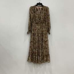 Womens Brown Paisley Long Sleeve V-Neck Smocked Tiered Maxi Dress Size M alternative image