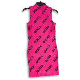 Womens Pink Printed Knitted Mock Neck Sleeveless Sweater Dress Size M alternative image