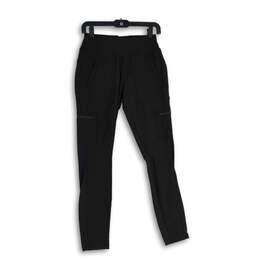 Womens Black Elastic Waist Zip Pocket Pull-On Compression Leggings Size 4