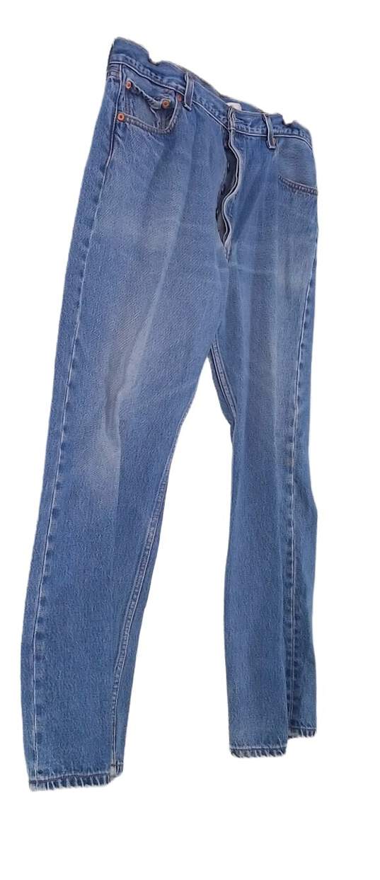 Mens Blue Regular Fit Pockets Denim Straight Jeans Size 38x32 image number 3