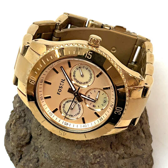 Designer Fossil Gold-Tone Round Dial Stainless Steel Analog Wristwatch image number 1