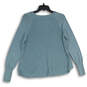 Womens Blue Knitted Long Sleeve Round Neck Pullover Sweater Size Medium image number 2