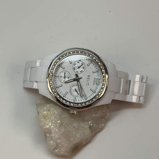 Designer Relic ZR15551 Rhinestone Round Dial Chronograph Analog Wristwatch image number 1