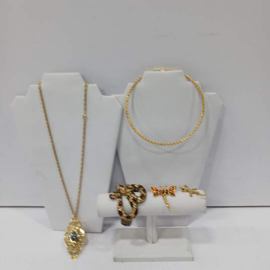 Assorted Gold Toned Jewelry Bundle image number 1