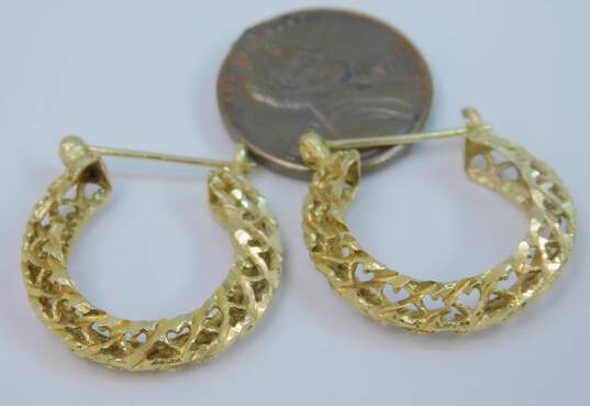 14K Gold Etched Open Hearts Scrolled Hoop Earrings 3.7g image number 6
