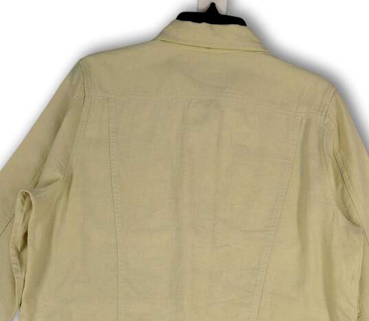 Womens Beige Denim Collared Long Sleeve Pockets Button Front Jacket Size L image number 4