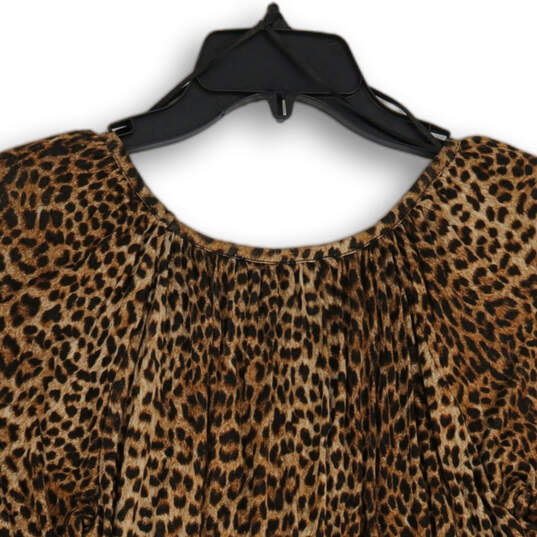 Womens Beige Brown Cheetah Print Round Neck Long Sleeve Blouse Top Size S image number 4