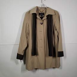 Womens Long Sleeve Collared Mid Length Button Front Overcoat Size PM