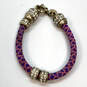 Designer J. Crew Gold-Tone Rhinestone Pink Purple Woven Charm Bracelet image number 4