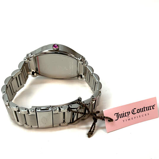 NWT Designer Juicy Couture Silver-Tone Rhinestone Dial Analog Wristwatch image number 3