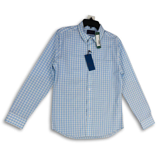 NWT Mens Blue White 360 Stretch Long Sleeve Button-Up Shirt Size Medium image number 1