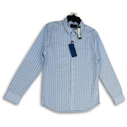 NWT Mens Blue White 360 Stretch Long Sleeve Button-Up Shirt Size Medium