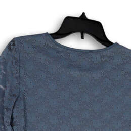 Womens Blue Floral Lace Long Sleeve Round Neck Pullover Blouse Top Size S alternative image