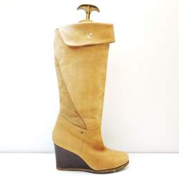 UGG 3196 Ravenna Tan Leather Wedge Tall Knee Fold Over Boots Size 9.5