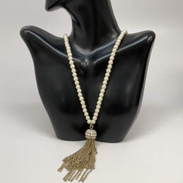 Designer J. Crew Gold-Tone White Pearl Rhinestone Tassel Pendant Necklace
