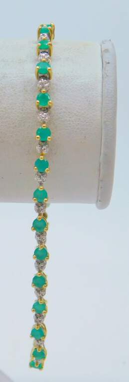 Elegant 14K Yellow Gold Faux Emerald & Diamond Accent Tennis Bracelet 6.8g alternative image
