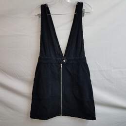 Topshop black corduroy zip up mini overall dress 6
