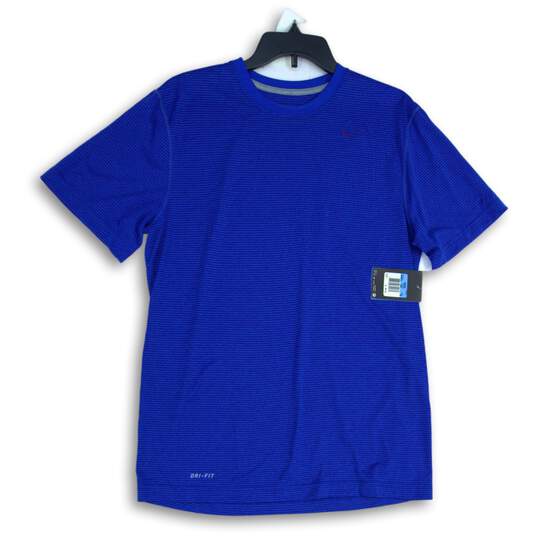 NWT Nike Mens Blue Pinstripe Short Sleeve Crew Neck Dri-Fit Pullover T-Shirt M image number 1