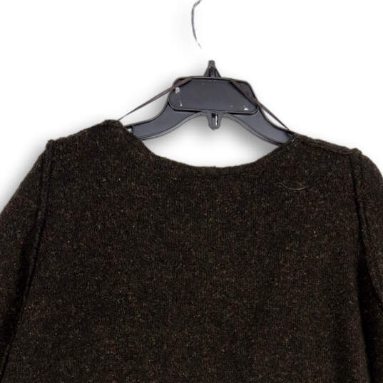 NWT Womens Brown Knitted Fringe Long Sleeve V-Neck Pullover Sweater Size L image number 4