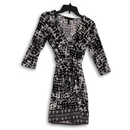 Womens Black Gray Animal Print Long Sleeve Wrap Fit & Flare Dress Size SP