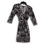 Womens Black Gray Animal Print Long Sleeve Wrap Fit & Flare Dress Size SP image number 1
